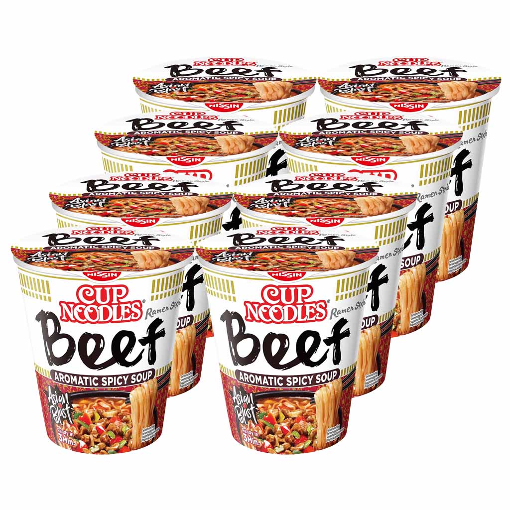 Nissin Cup Noodles, Rindfleisch, Aromatische scharfe Suppe, Ramen, Instant-Suppe