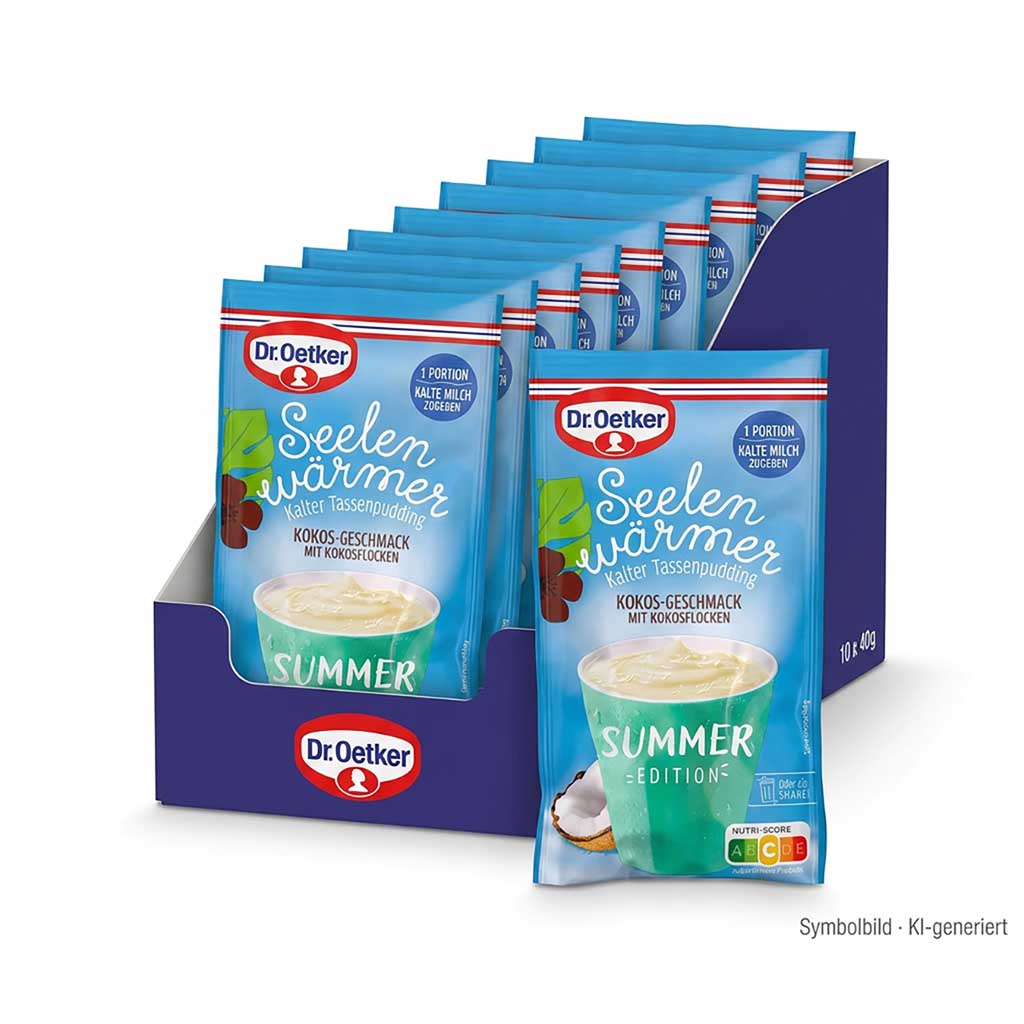 Kokos-Geschmack, Sommer Edition, Pudding, Kalte Milch, Dr. Oetker