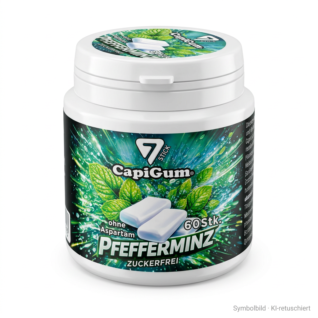 Kaugummi, Pfefferminze, Zuckerfrei, 60Stk, weiße Pastillen