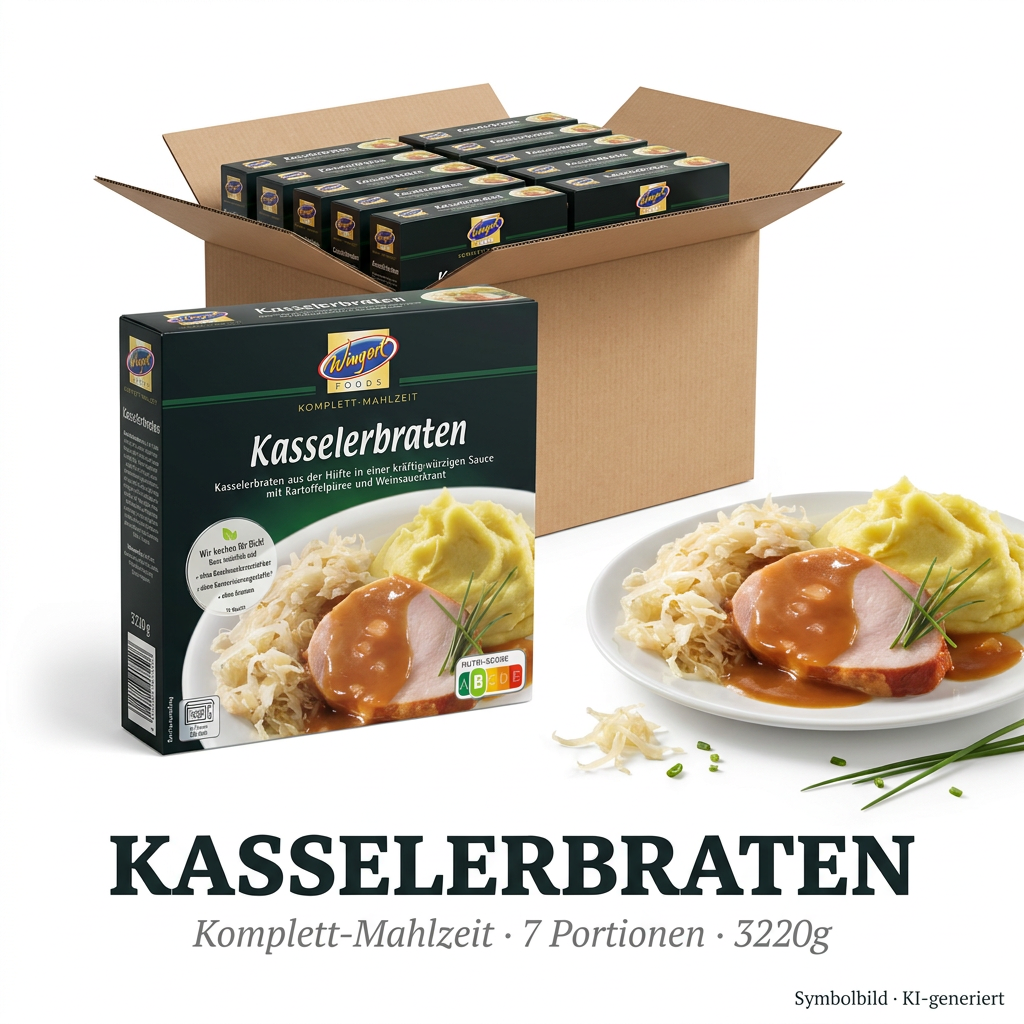 Kasselerbraten, Komplett-Mahlzeit, 7 Portionen, 3220g, Kartoffelbrei mit Sauce