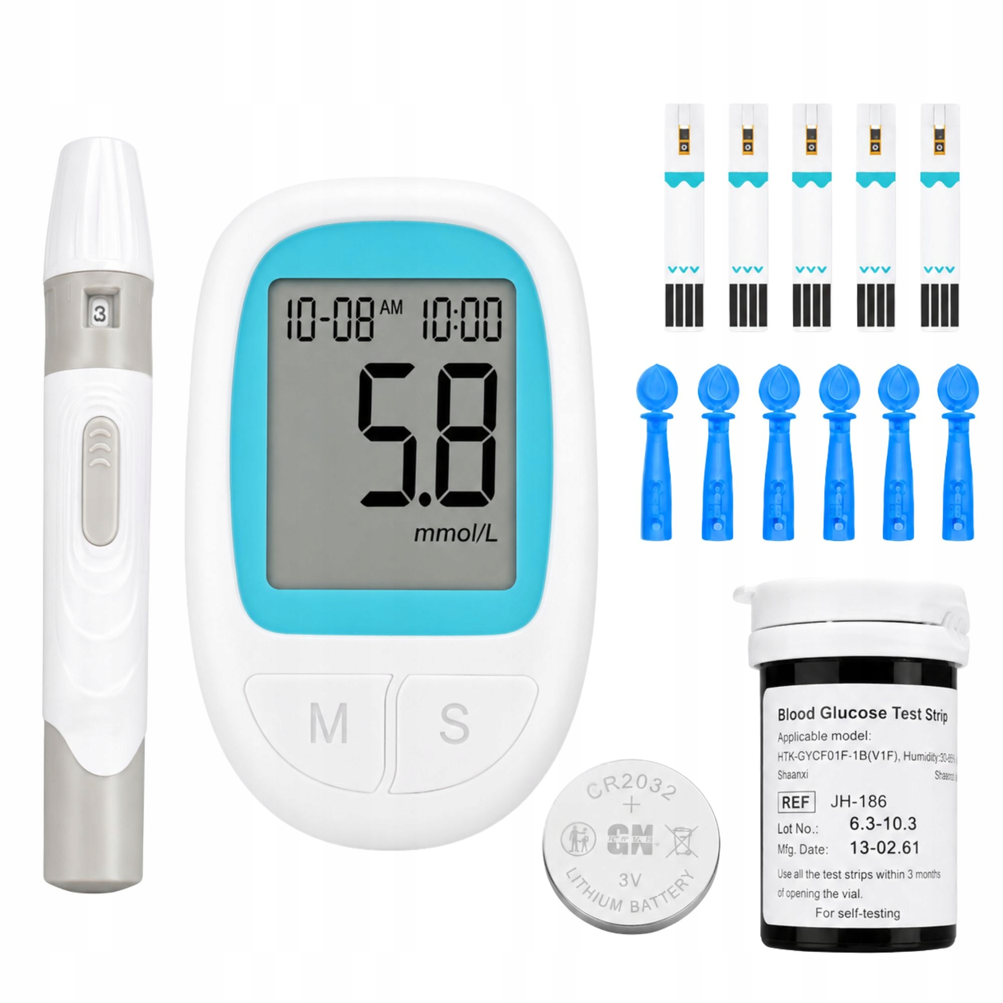 Blutzucker-Messgerät, Glukosemessgerät, Digitales Blutzuckermessgerät, Zubehör-Set, Messstreifen-Set
