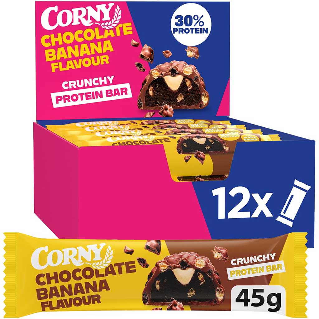 protein bar, banana, Schokolade, knusprig, 12er-Box