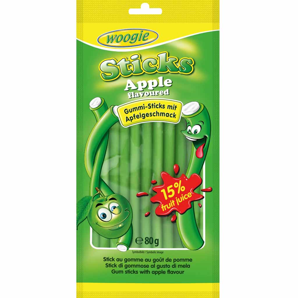 Woogie Sticks Apple 80g Fruchtgummi Sticks mit Apfelgeschmack
