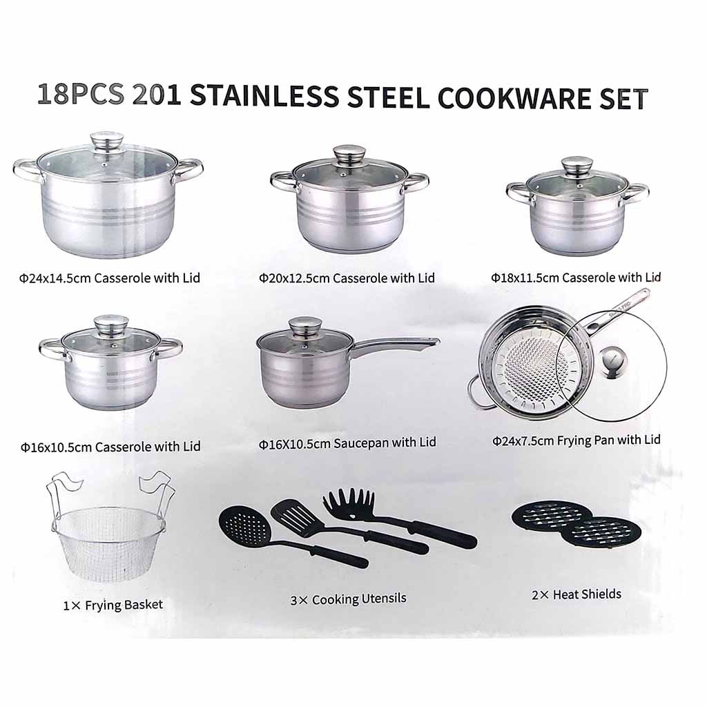 18 teiliges INOX Topf-Pfannen Set mit Glasdeckel