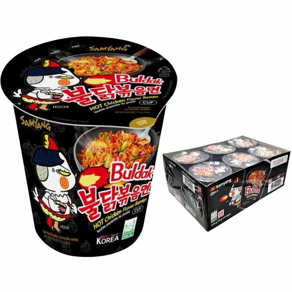 Samyang Buldak Hot Chicken Flavour Spicy Ramen 6x70g Becher =  420 g MHD 03.09.26