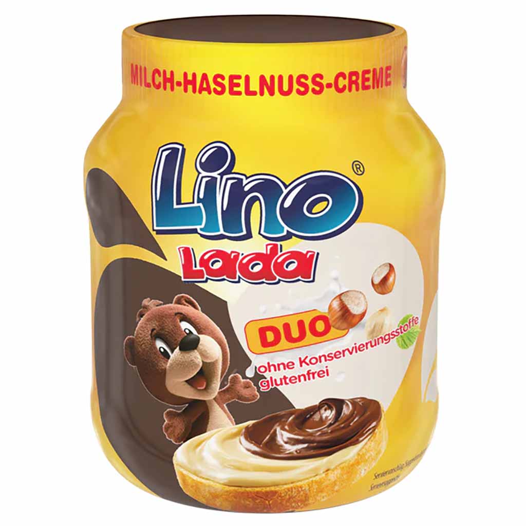 Podravka Lino Lada Duo - Milch-Haselnuss-Creme  350g Glas MHD 04.07.26