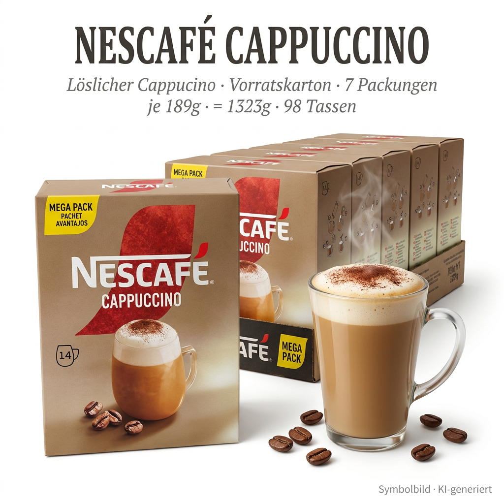 Kaffee Cappuccino, Instantkaffee, Kaffeecreme, Mehrpack, Glasbecher