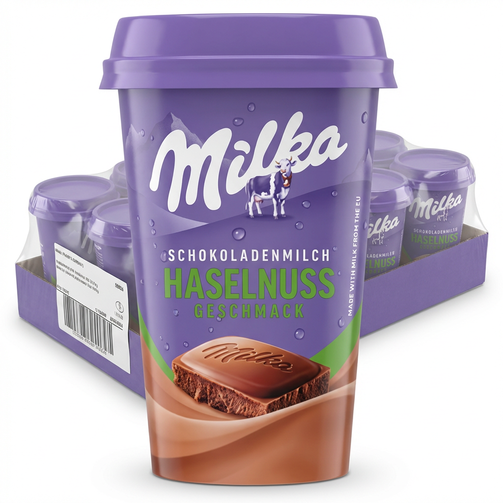 Schokoladenmilch, Haselnuss, Geschmack, Milka, Becher