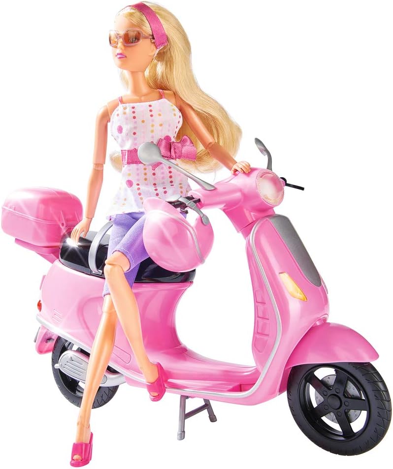 Puppe, Rosa Vespa, Spielzeug-Motorrad, Puppenauto?, Kleidungsvög?