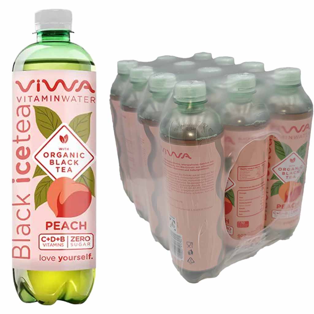 VIWA Vitaminwater Black Icetea Peach Zero Sugar PET 12x600ml = 7,2L MHD 22.04.27
