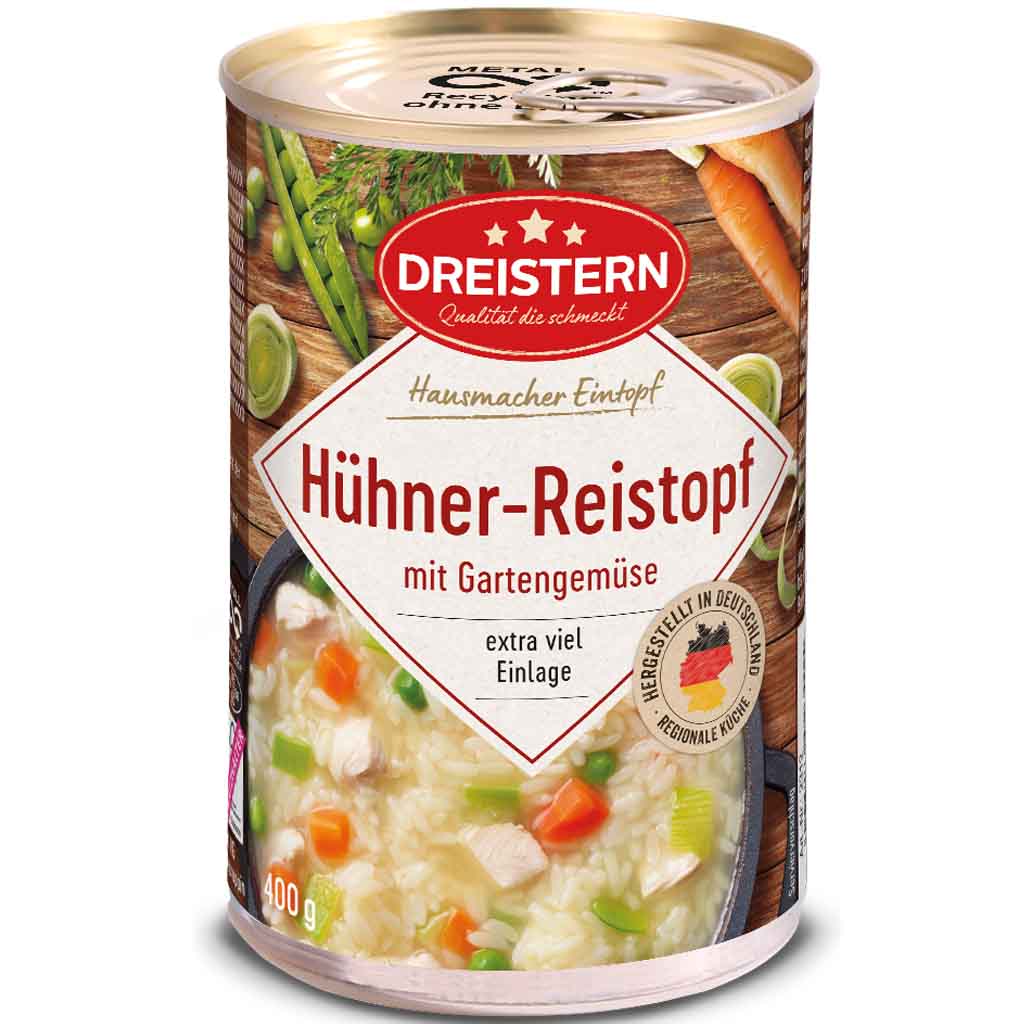 Dreistern Hausmacher Eintopf Hühner-Reistopf 400g MHD 04.04.28