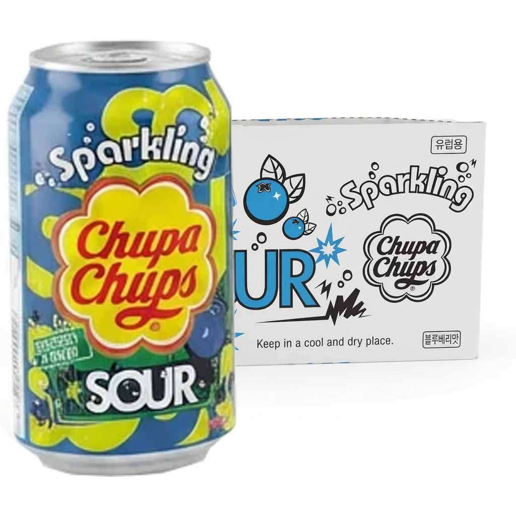 Sour, Chupa Chups, Sparkling, Dose, Blaues Packaging