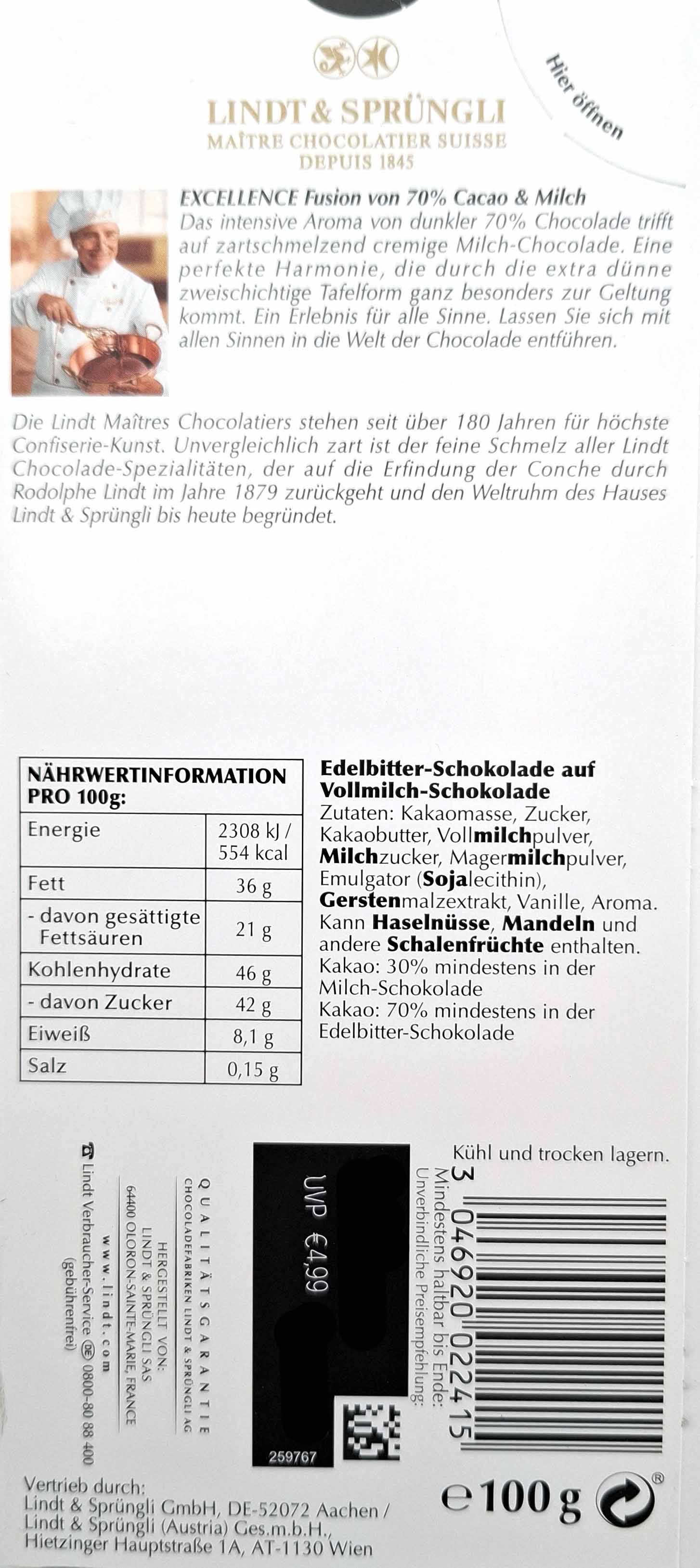 Schokolade, Vollmilch, Zartbitter, Nährwertinformation, Kakaogehalt