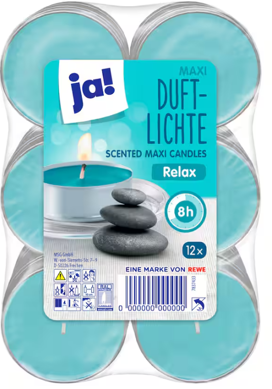 ja! Duft-Teelichter Maxi Relax 12 Stück