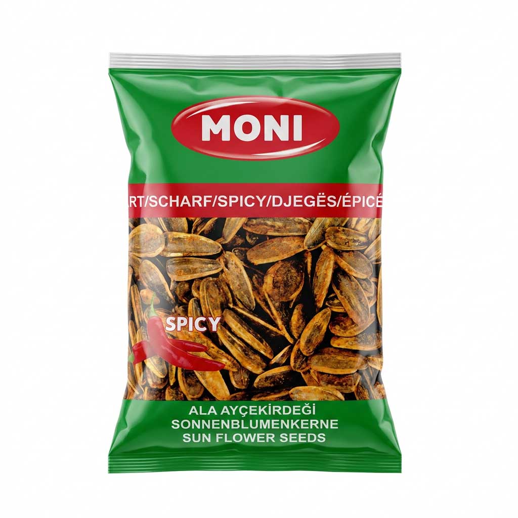 Spicy seeds, Sun flower seeds, Pfefferig, Geröstete Kerne, Snack