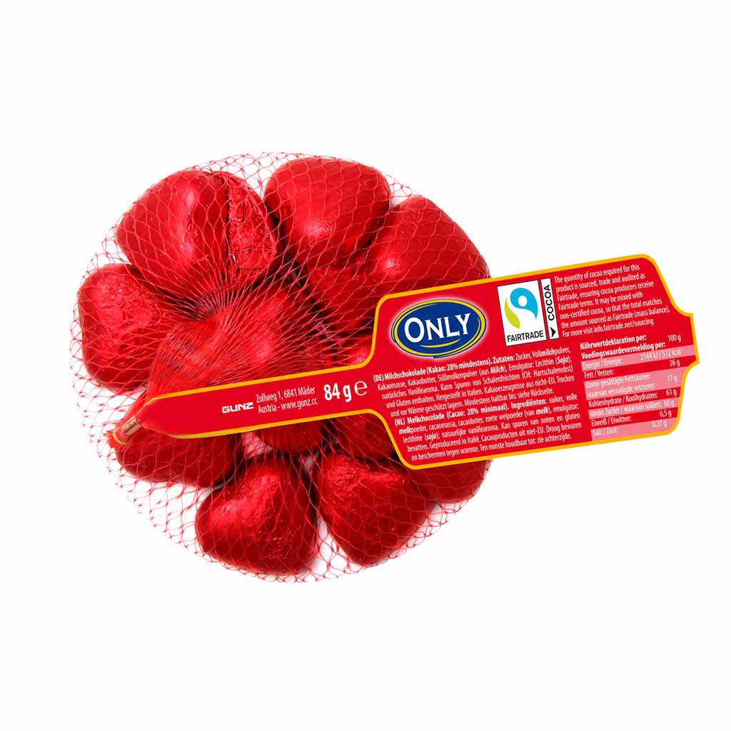 Only Herzen Milchschokolade mit Milchcremefüllung 84g MHD 31.08.27