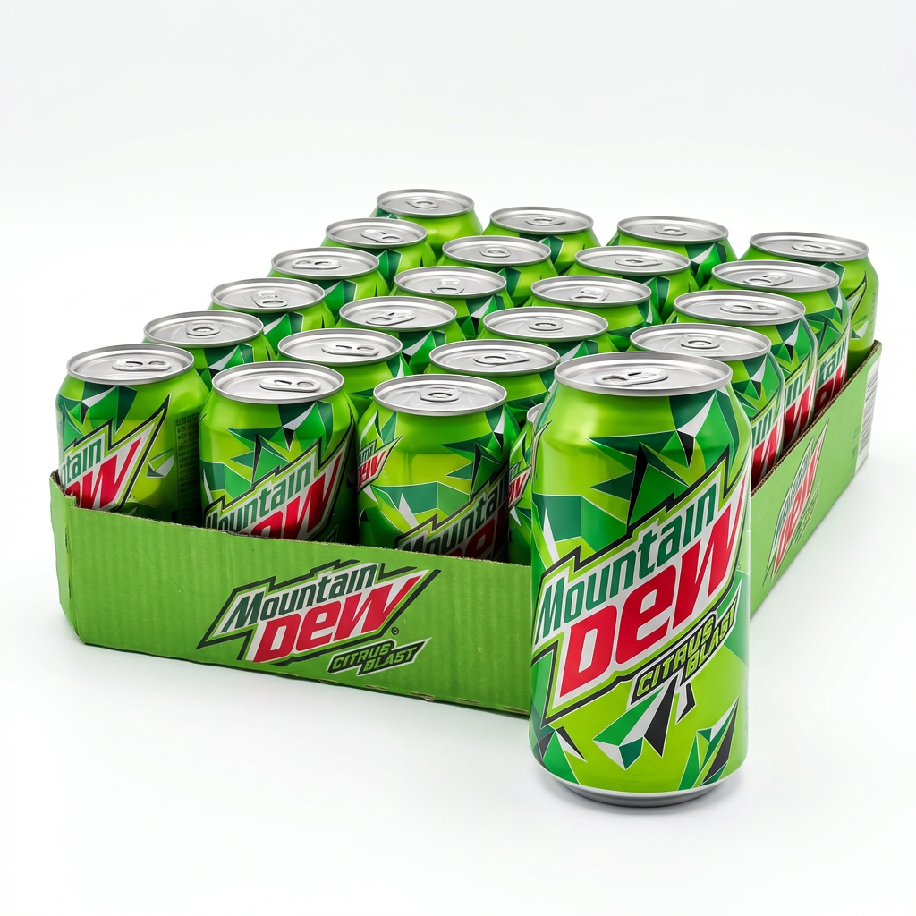 Limonaden Dose, Mountain Dew, Getränkedose, Grünes Design, Kühlgetränk
