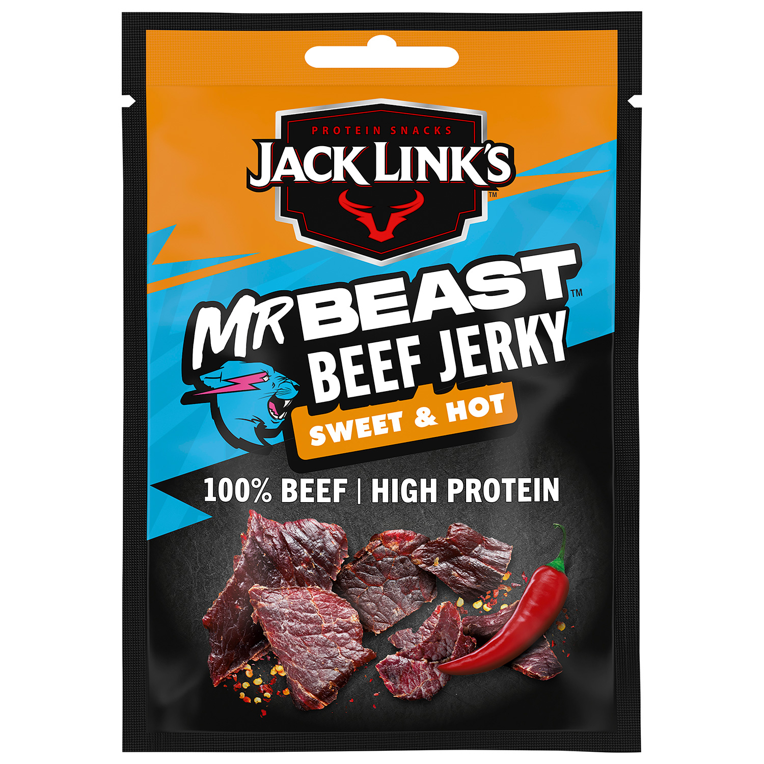 Beef jerky, Süß & scharf, 100% Rindfleisch, Proteinsnack, Beutel-Design