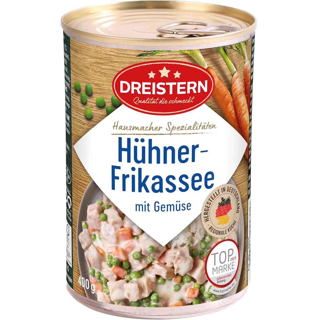 Dreistern Hausmacher Hühnerfrikassee mit Gemüse 400g MHD 10.02.29