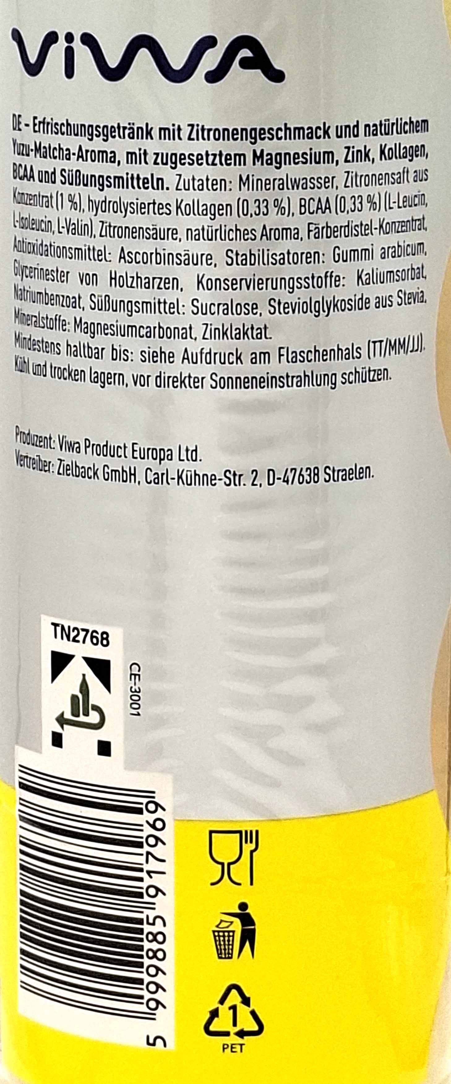 Erfrischungsgetränk, Zitrone, Magnesium, Zink, Kollagen