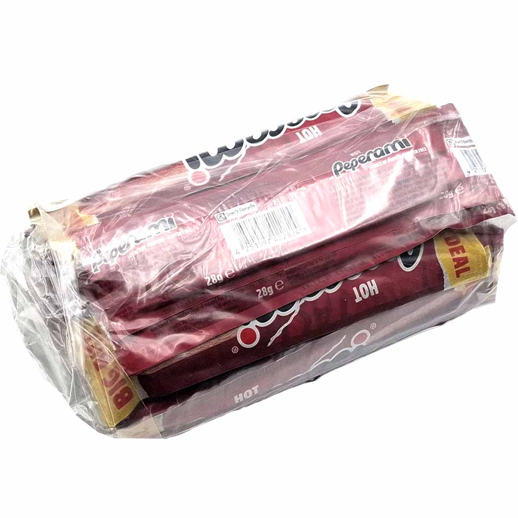klemmertel, bräunlich?, plastikverpackung, hot, peperami