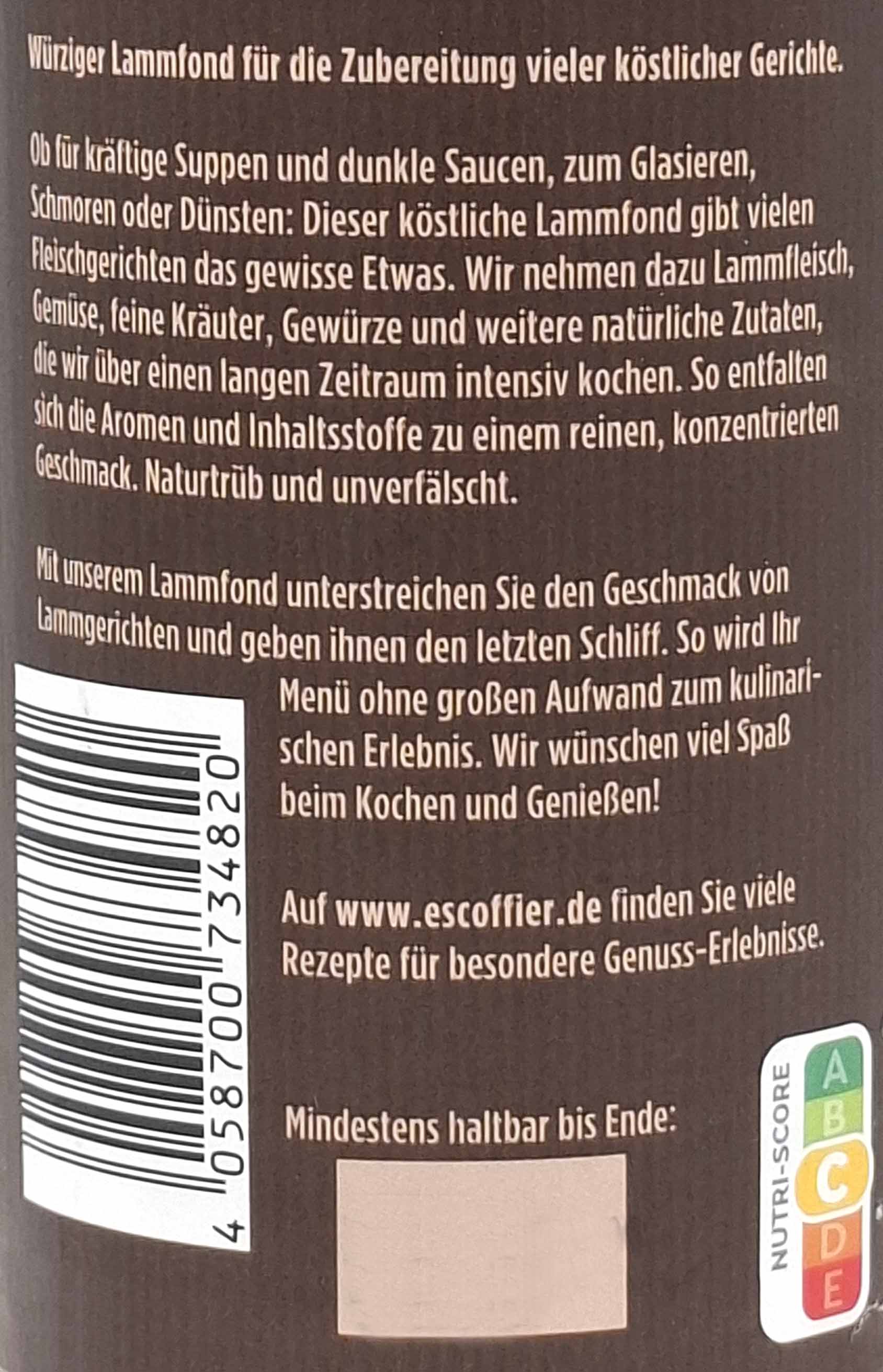 Lammfond, Lammfleisch, Saucenbasis, Kochzutaten, Etikett