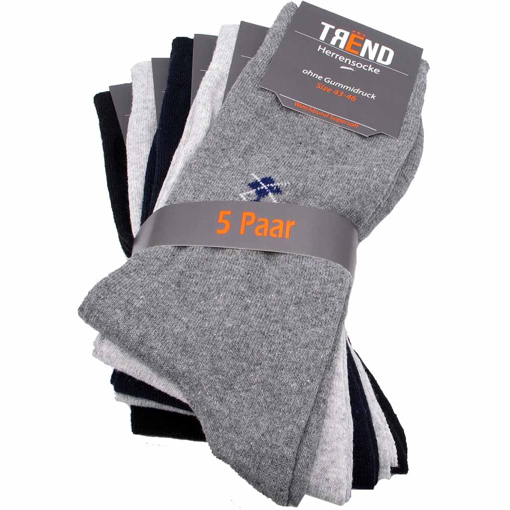 5x Trend Herrensocken 39/42 ohne Gummidruck 3-Farben Sortierung
