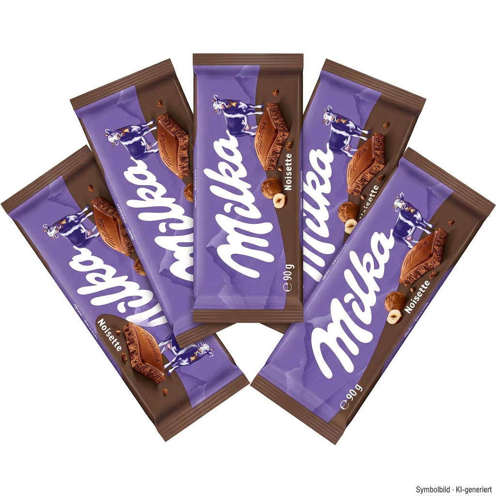 Schokoriegel, Milka, Noisette, Lila Verpackung, Keksstückchen