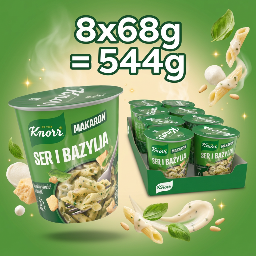 Makaron, Ser i bazylia, Knorr, Grüne Verpackung, Packungen