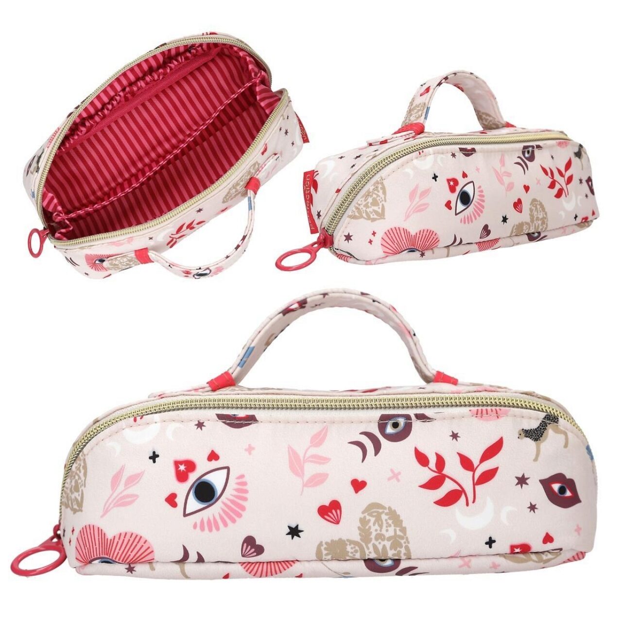 evt-pouch, kosmetiktasche, make-up-tasche, pinkes-muster, gestreifte-futter