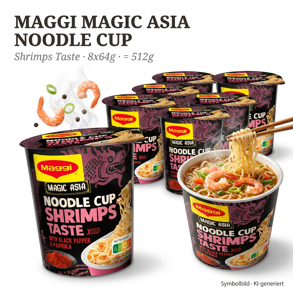 Nudelbecher, Shrimps, Schwarzer Paprika, Maggi Asia, Suppen-Nudelcup