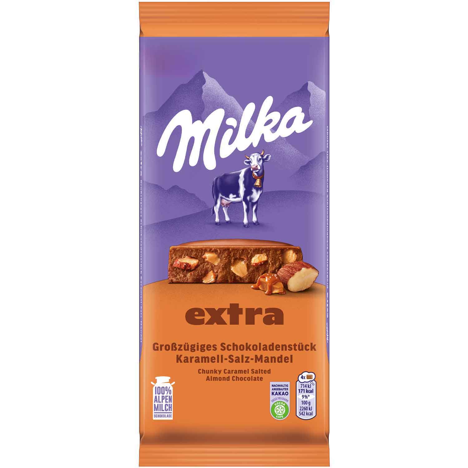 Schokolade, Karamell, Mandel, Nussfüllung, Alpenmilch
