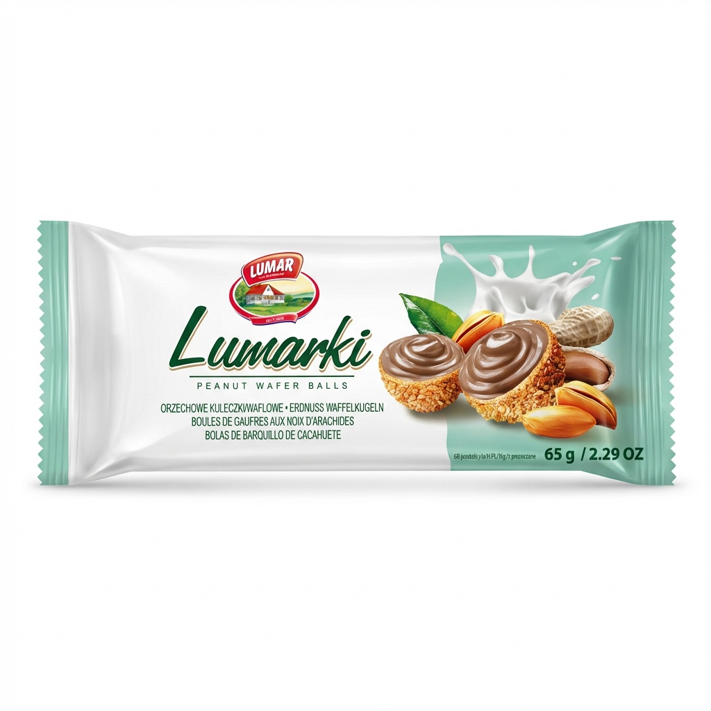 Erdnuss-Wafer-Bällchen, Waffelkekse, Schokoladenguss, 65 g, Lumar-Musterbild nicht erlaubt
