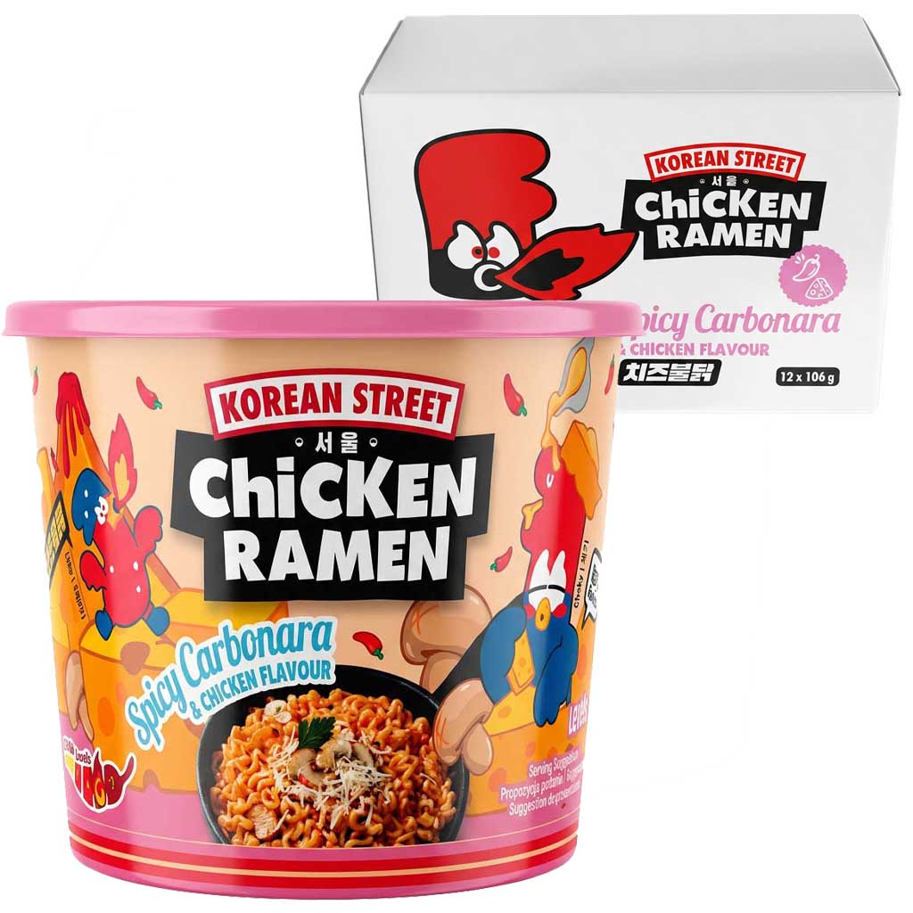 Hähnchen-Ramen, Spicy Carbonara, Instant-Nudel, Korean Street, Becher-Verpackung