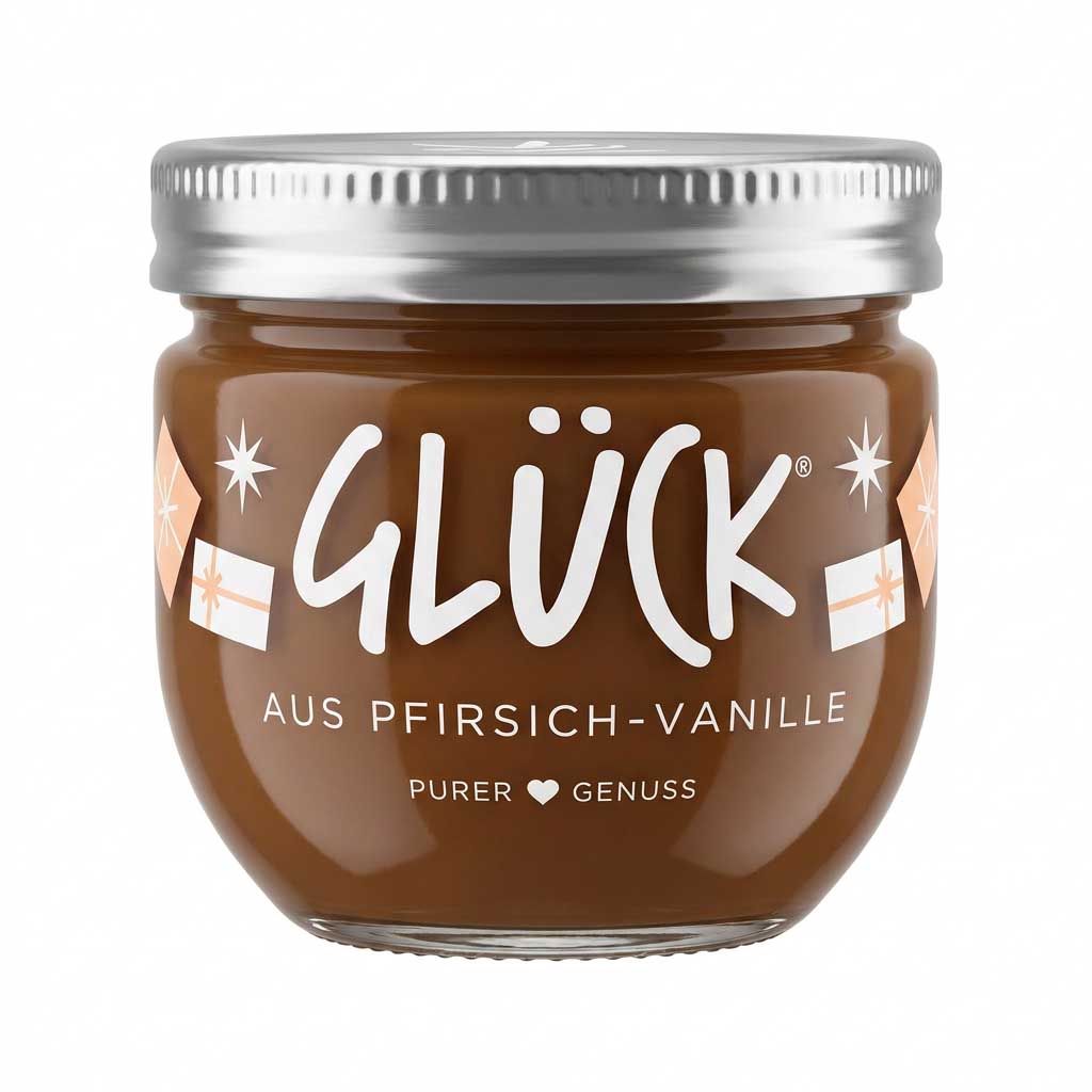 Glück, Pfirsich-Vanille, Gläser, Süßspeise?, Karamell?