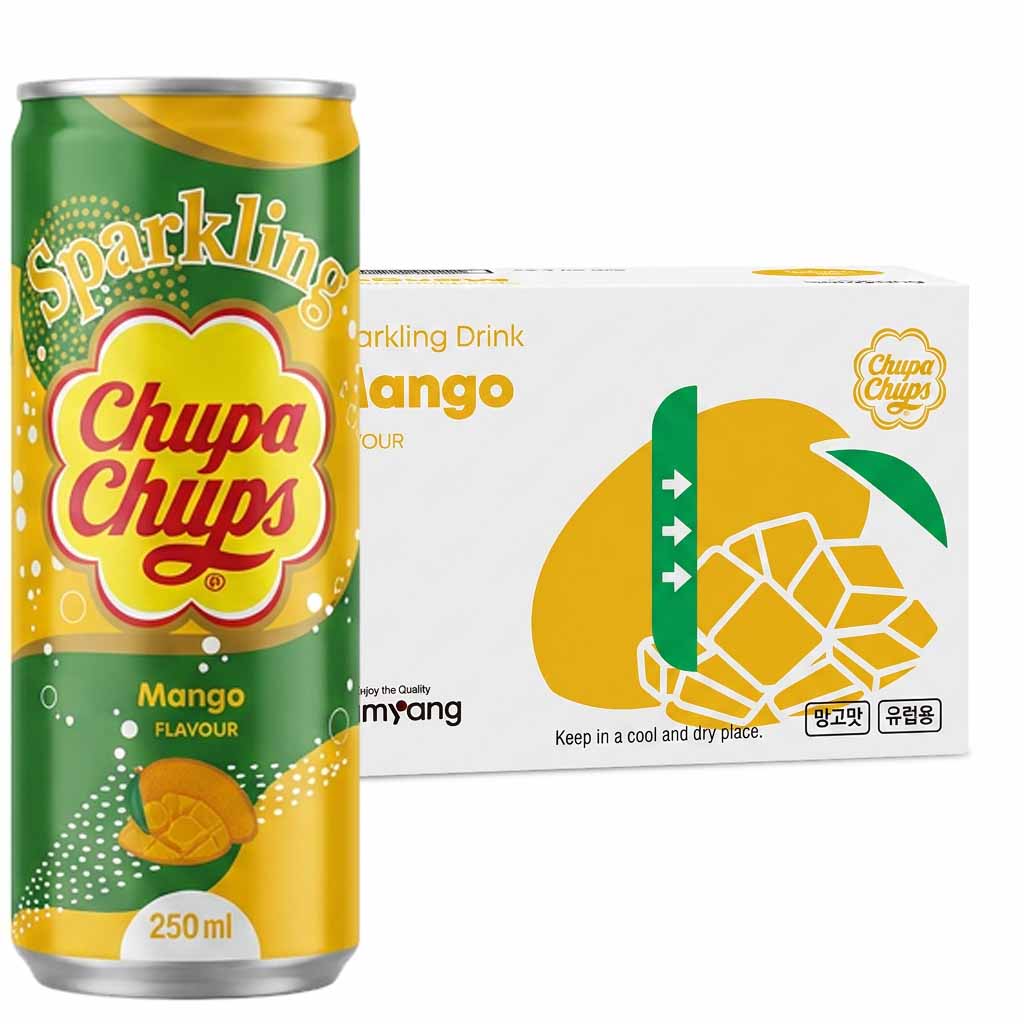 Mango, Sprudelndes Getränk, Chupa Chups, Limonadenbüchse, Flasche/Verpackung, Mango, Sprudelgetränk, Chupa Chups, Dose, 250 ml