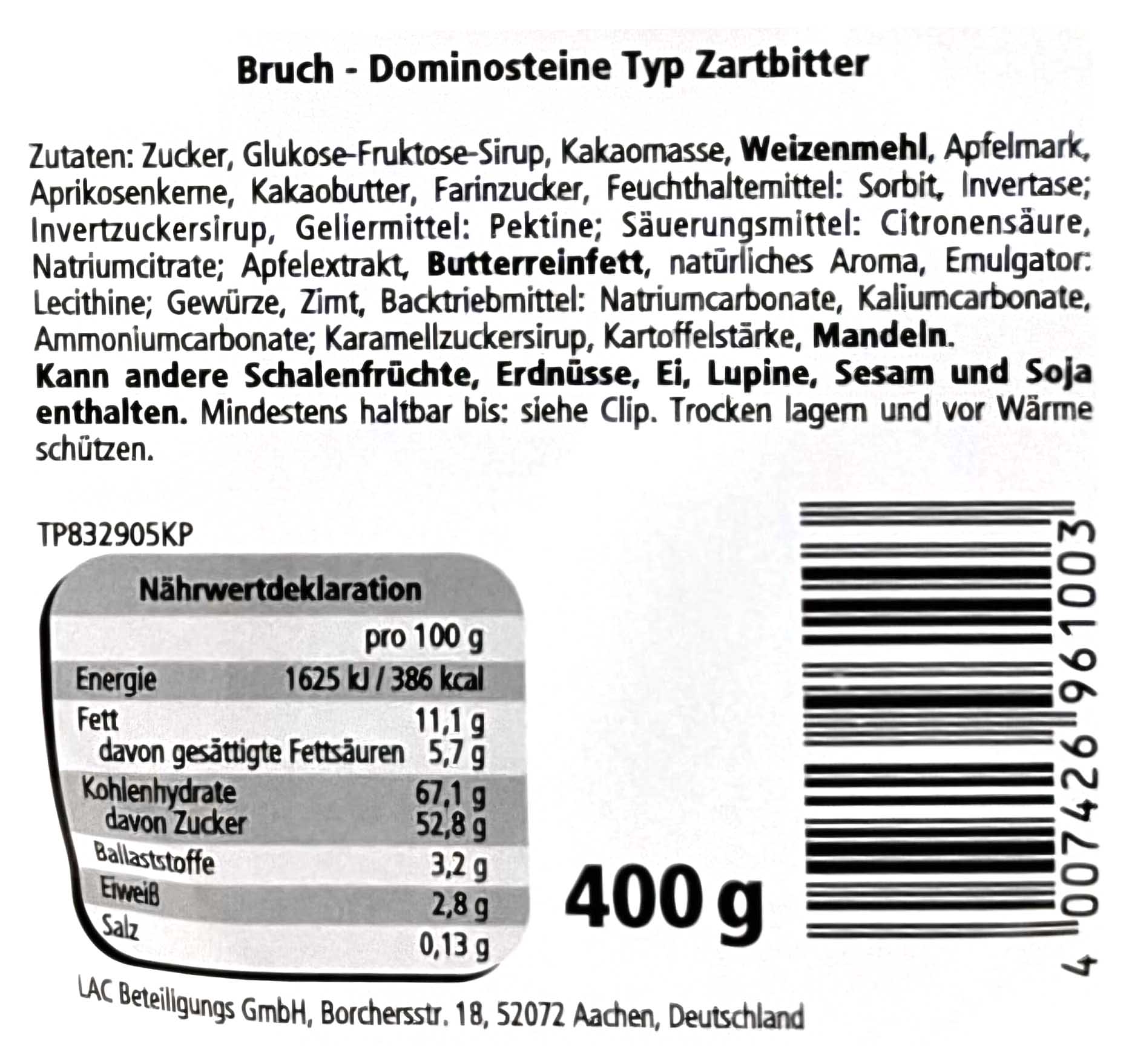 Trockenfrüchte, Mandeln, Nährwerttabelle, Barcodes, Barcodes