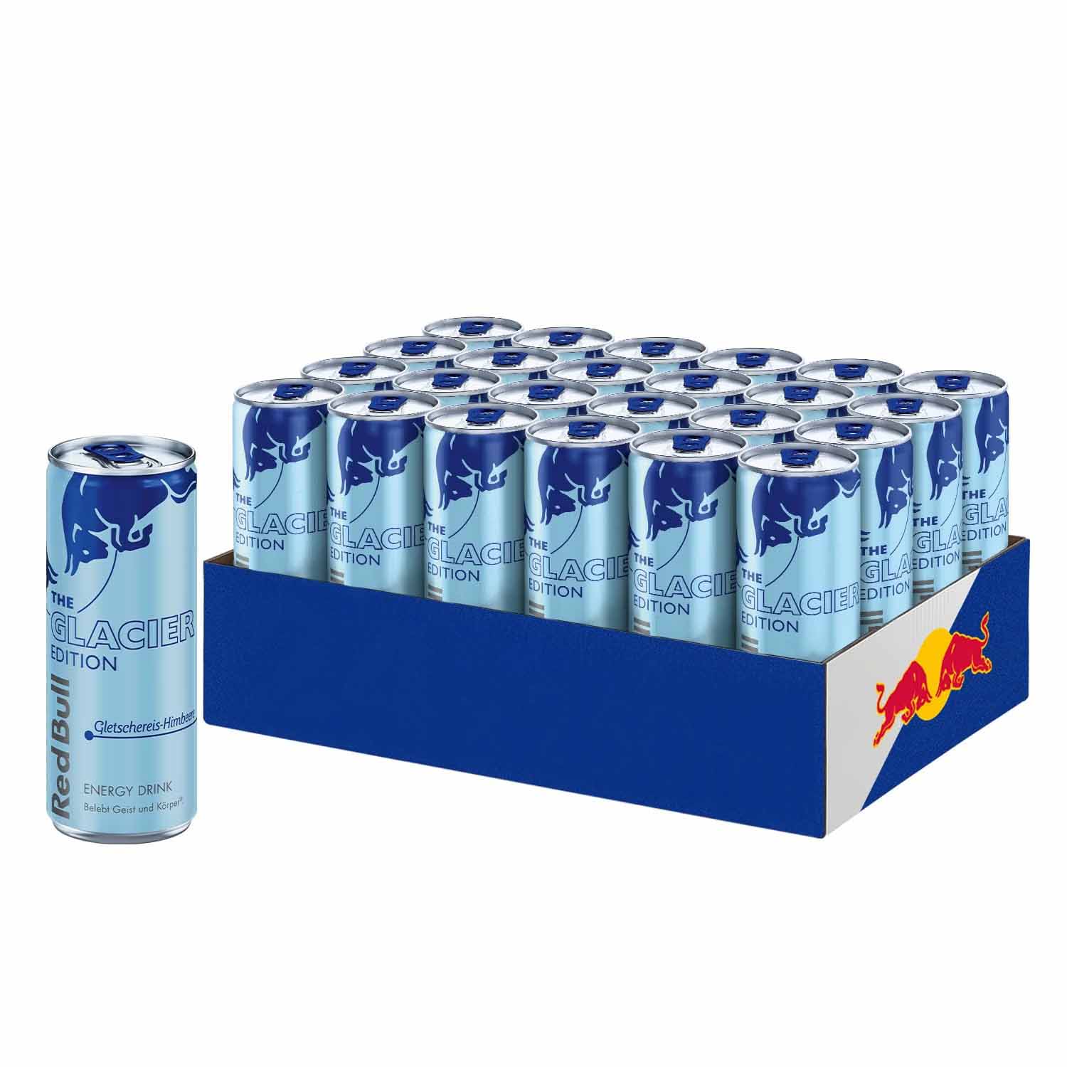 Energiedrink, Red Bull, Dosen, Glacier Edition, Kasten
