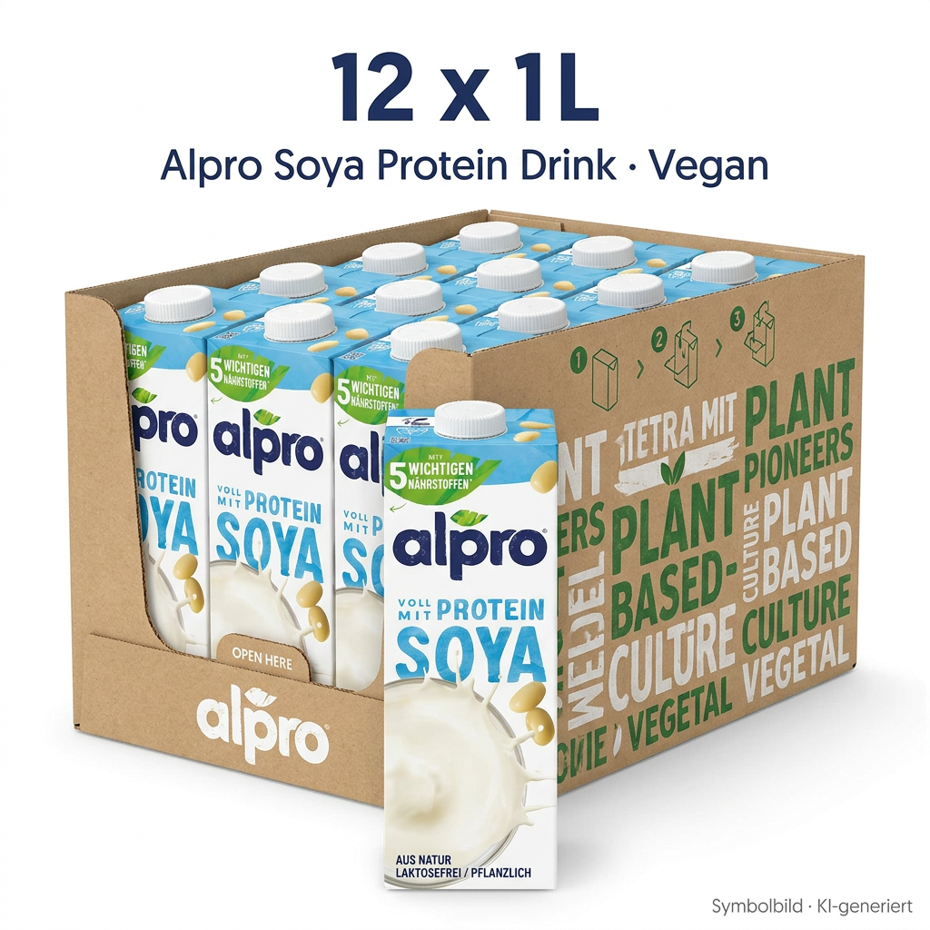 Protein-Getränk, Sojamilch, Pflanzenbasiert, Kartonverpackung, 12 x 1L