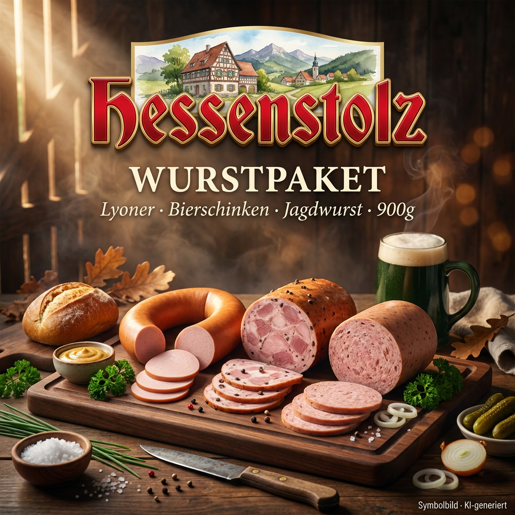 Wurstplatte, Wurstscheiben, Brotlaib, Käse?, JagdWurst