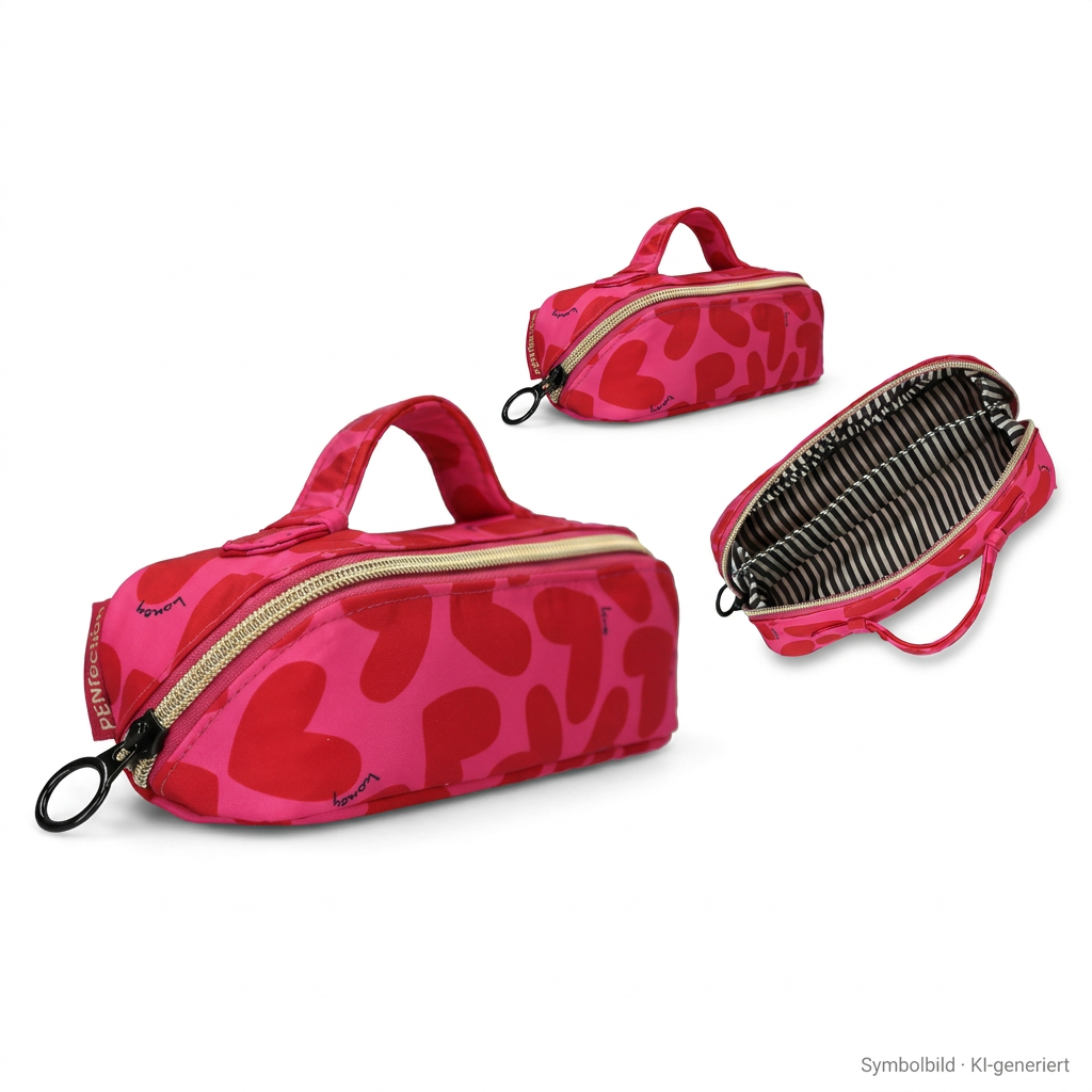 cosmetic bag, makeup pouch, pink, zippered, carry handle