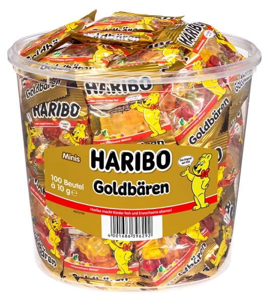 Haribo Goldbären minis Eimer 100x9,8g = 980g MHD 30.08.27