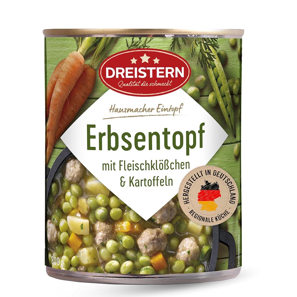 Erbsentopf, Eintopf, Gemüse, Kartoffeln, Fleischklößchen