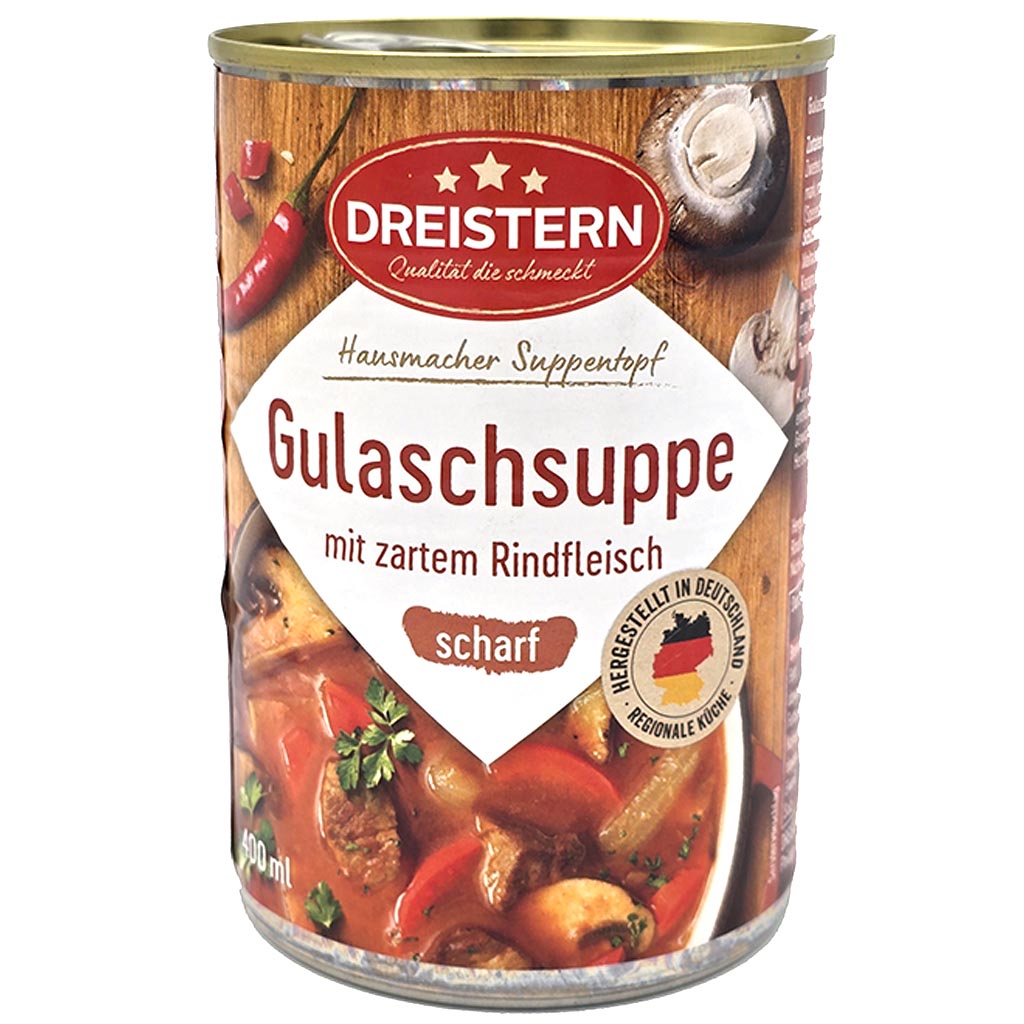 Gulaschsuppe, Dosenpackung, Rindfleisch, Scharf, SpeiseSuppe