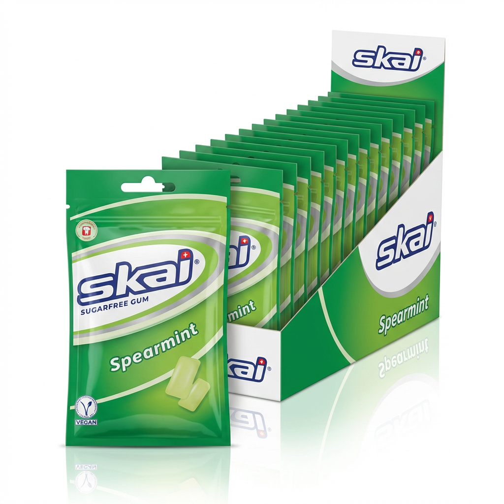 Spezialkaugummi, Sichtbare Verpackung, Spearmint, Zuckerfrei, Gummibonbon
