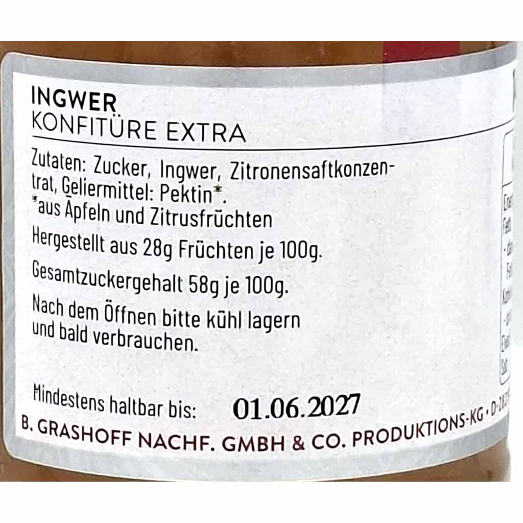Zutaten, Zucker, Ingwer, Zitronensaftkonzentrat, Geliermittel