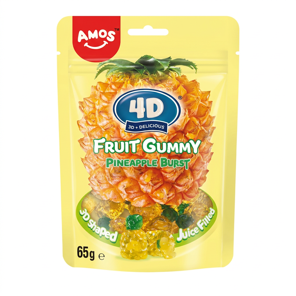 Fruchtgummi, Ananas Burst, 3D geformt, Saftfüllung, 65 g