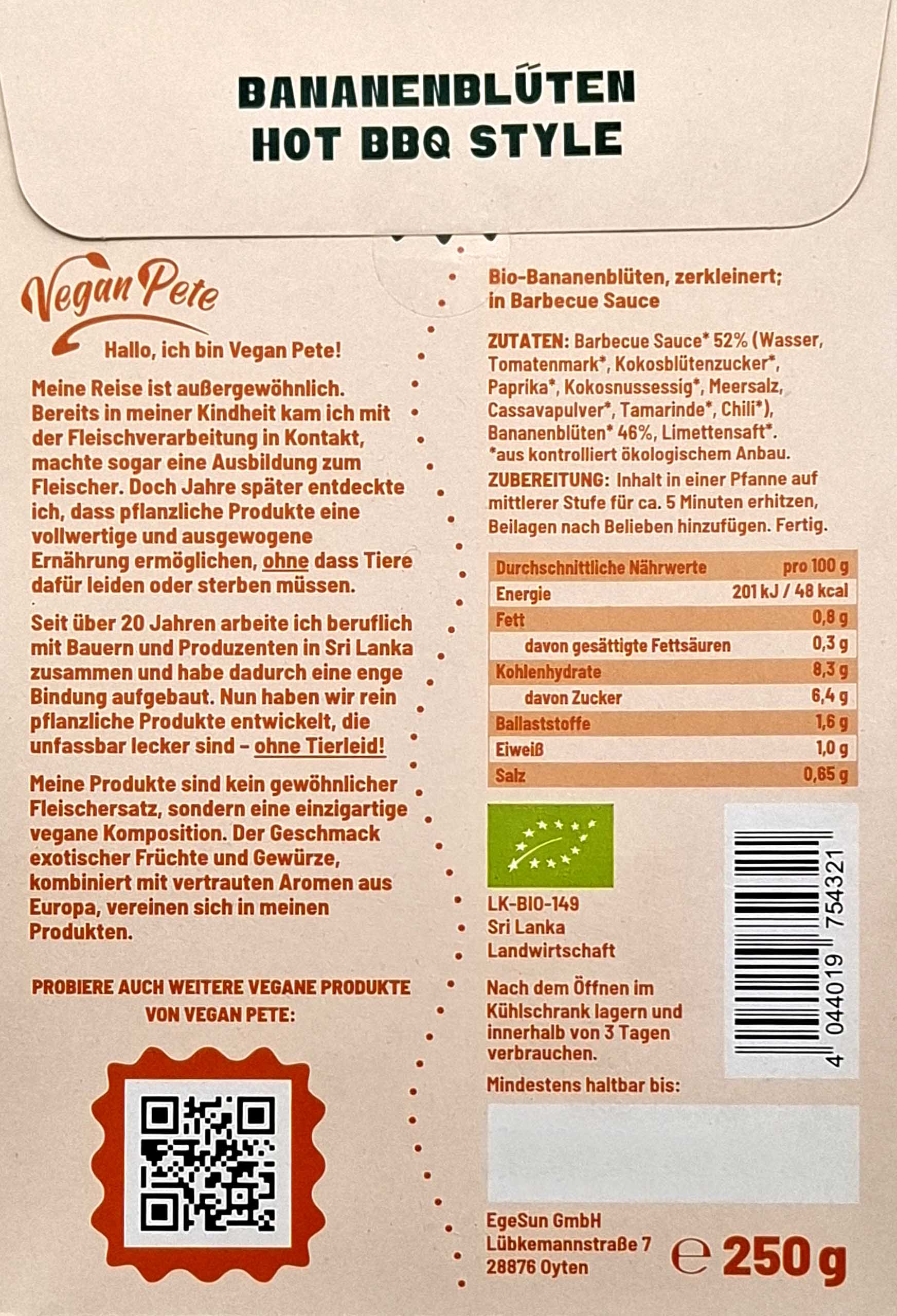vegan, hot barbecue style, banana flowers, bio, lunchpot?
