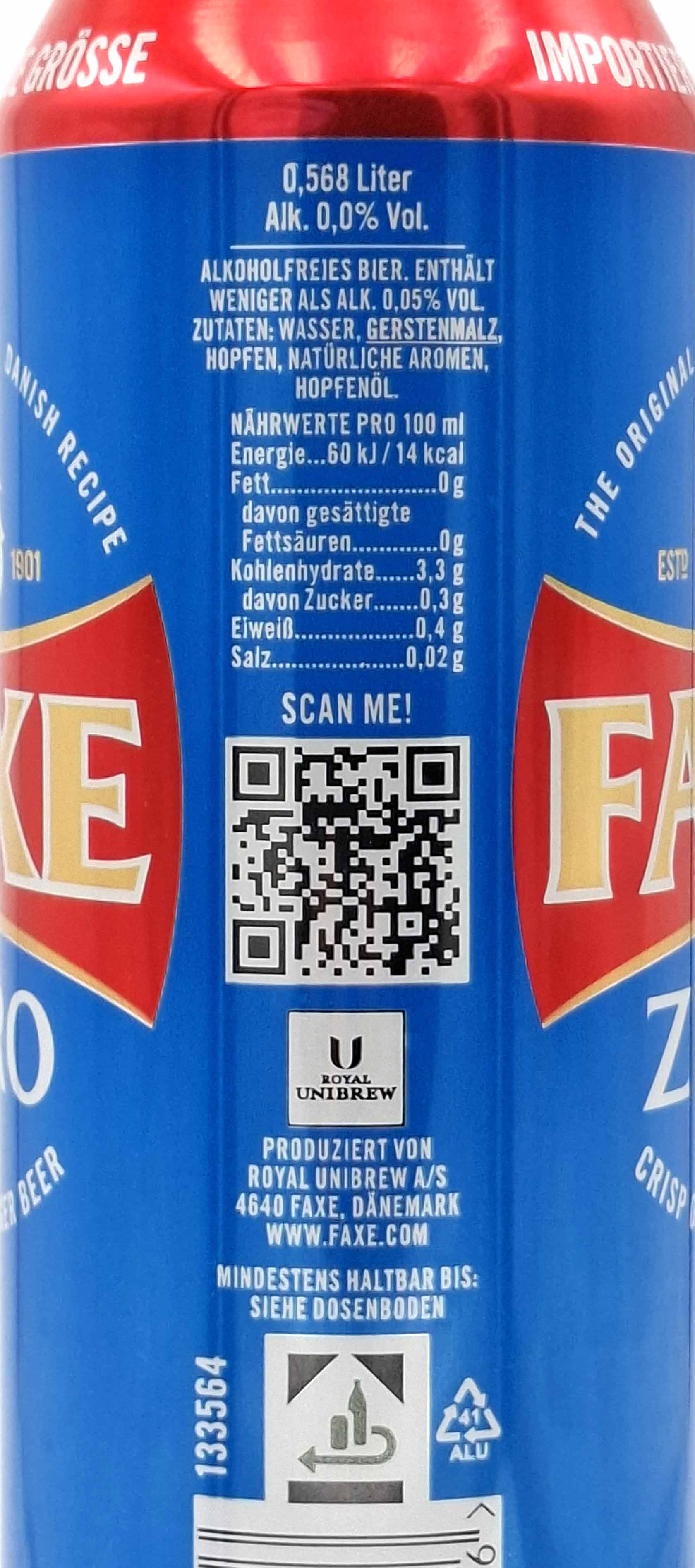 Bierdose, Fassbier, Kohlensäure, Alkoholgehalt 0,0, QR-Code