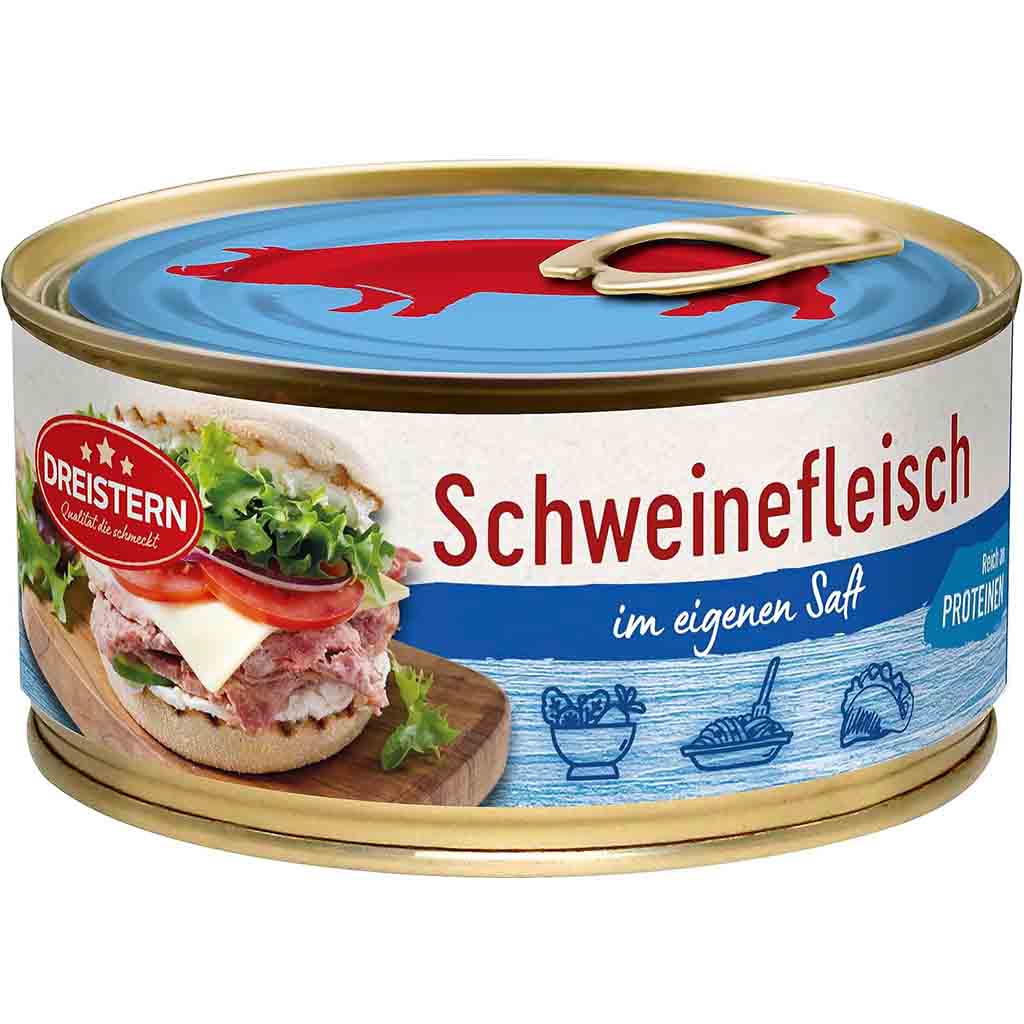 Dreistern Schweinefleisch im eigenen Saft 300g MHD 09.02.29